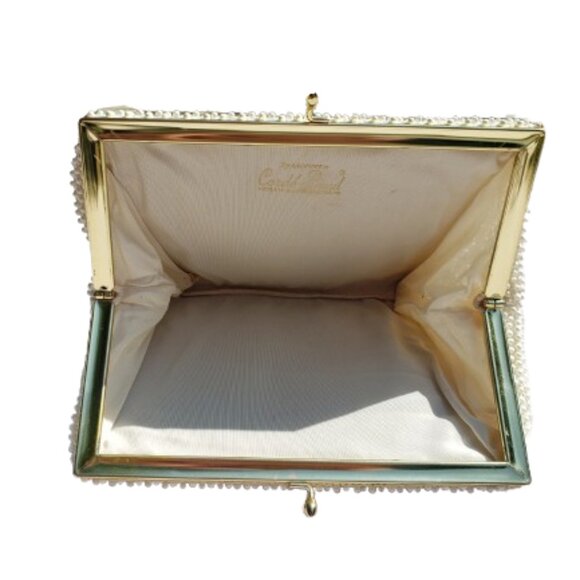 Corde Beads White Gold Tone Metal Frame Handbag Bag Purse Vintage Kiss Clasp 60s - Picture 3 of 4